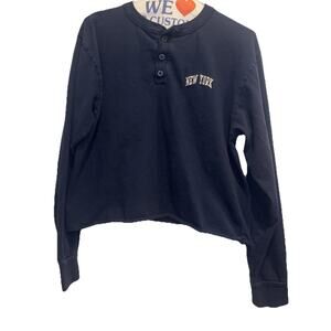 Brandy Melville Henley Top Long Sleeve Navy New York Size Small